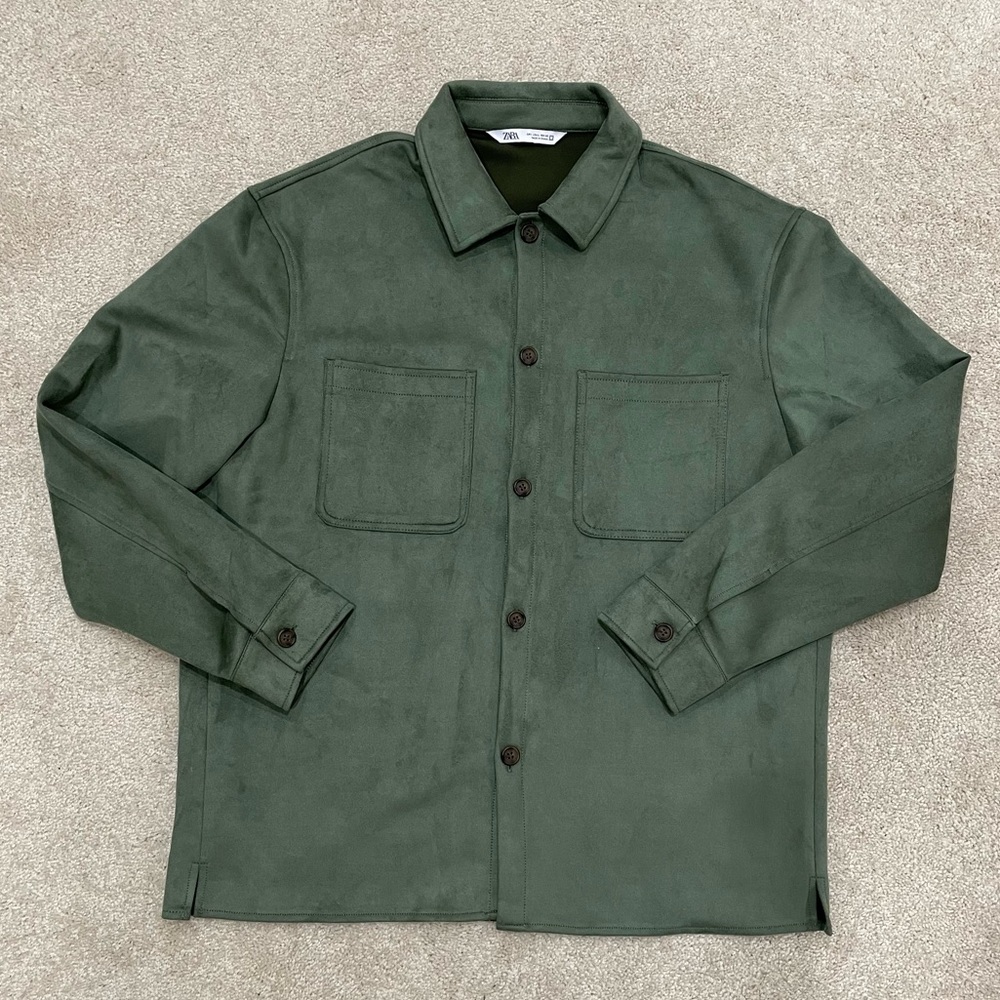Zara Men’s green faux suede shirt jacket